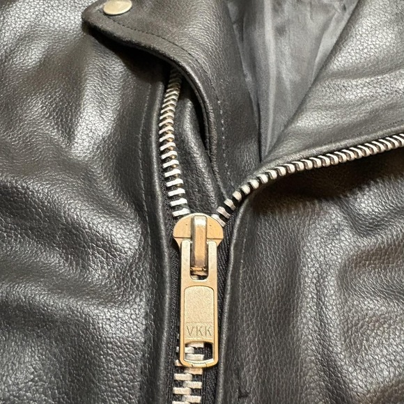 Leather Motorcycle Jacket Mens 44 Black Belted Side Lace Biker Zip Pockets - Picture 10 of 16